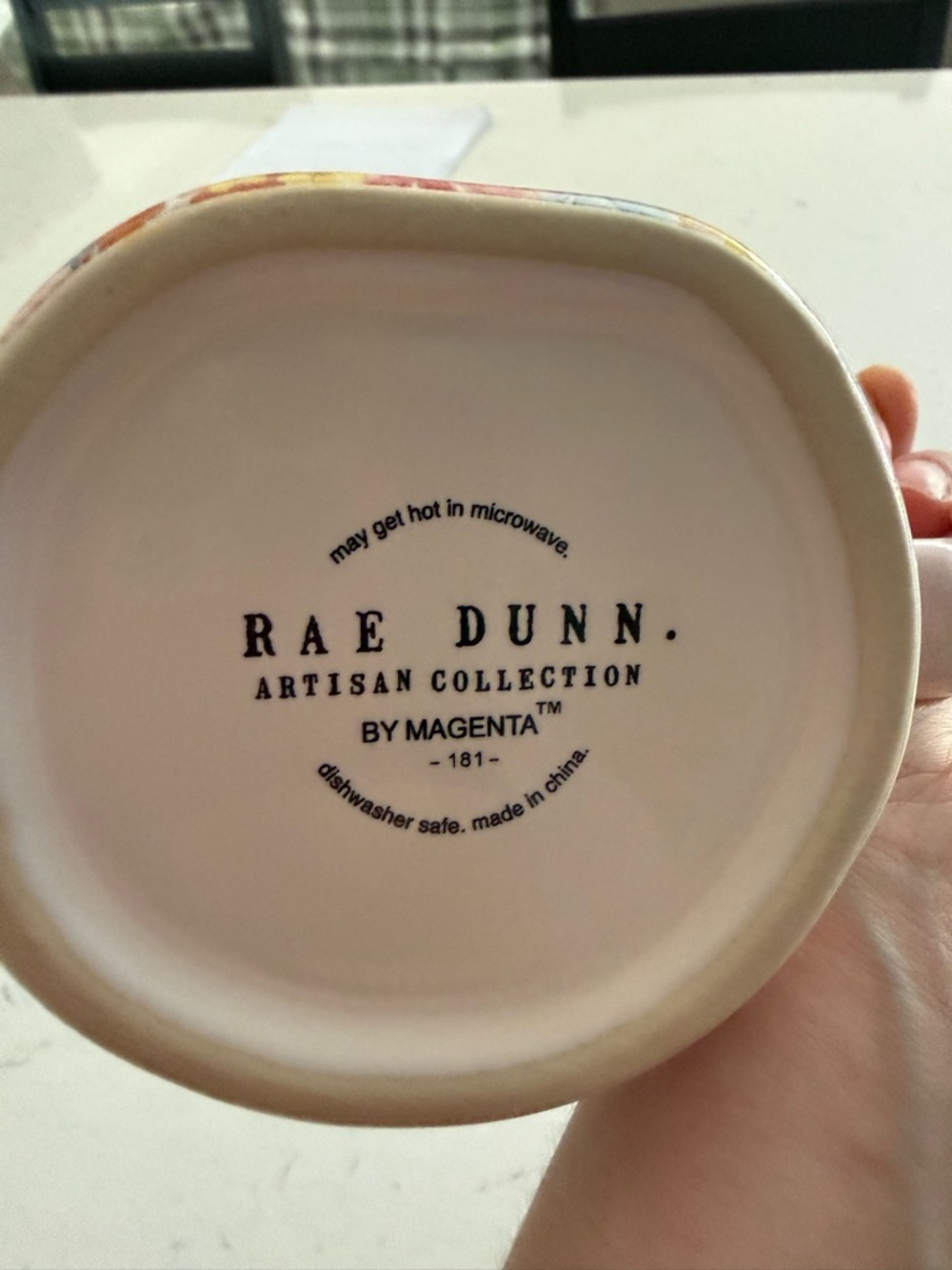 Rae Dunn White Mug with Pink Interior and Floral Base - Picture 4 of 4